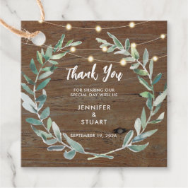 Etiquetas Para Recuerdos Rustic leaves wood string lights Wedding Thank You