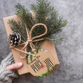 Etiquetas Para Recuerdos Rustic Peace and Joy Red Berries Leaves Christmas