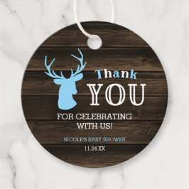 Etiquetas Para Recuerdos Rustic Wood Blue Deer Boy Baby Shower Gracias