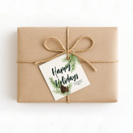 Etiquetas Para Recuerdos Rústica acuarela Pinecone Felices Fiestas Marfil
