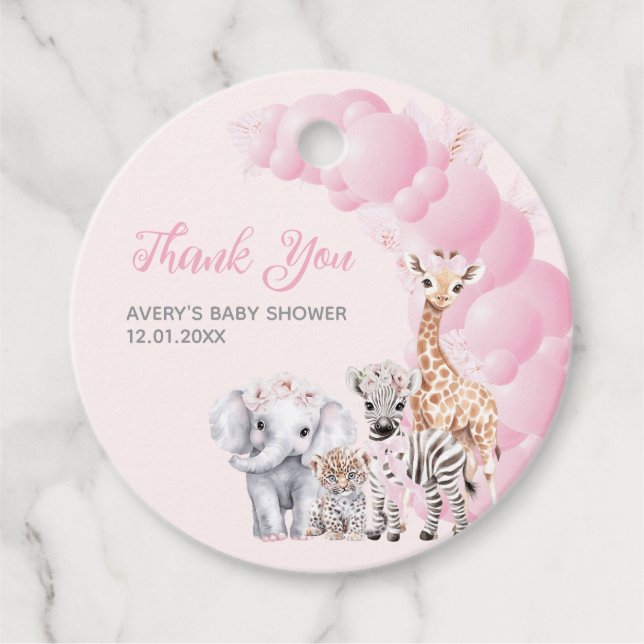 Etiquetas Para Recuerdos Safari Animal Rubor Pink Boho Baby Shower (Anverso)