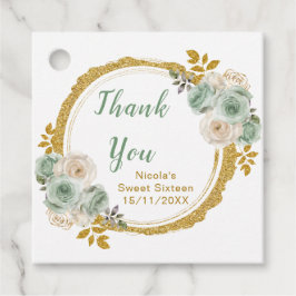 Etiquetas Para Recuerdos Sage Green and Gold Elegant Flowers Sweet Sixteen