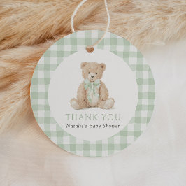 Etiquetas Para Recuerdos Sage Green Gingham Teddy Bear Baby Shower