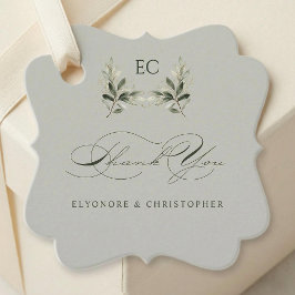 Etiquetas Para Recuerdos Sage Green Olive Branch Monogram Thank You Card