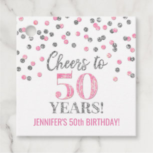 Etiquetas Para Recuerdos Saludos a 50 años de Confetti de Plata Rosa