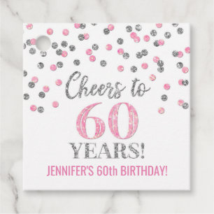 Etiquetas Para Recuerdos Saludos a 60 años de Confetti de Plata Rosa