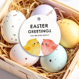 Etiquetas Para Recuerdos Saludos de Pascua con dos pollos pequeños