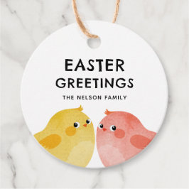 Etiquetas Para Recuerdos Saludos de Pascua con dos pollos pequeños