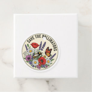 Etiquetas Para Recuerdos Salva al polinizador con abeja, mariposa y flores