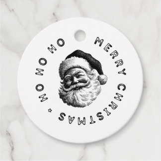 Etiquetas Para Recuerdos Santa Claus Vintage en Blanco y Negro Feliz Navida