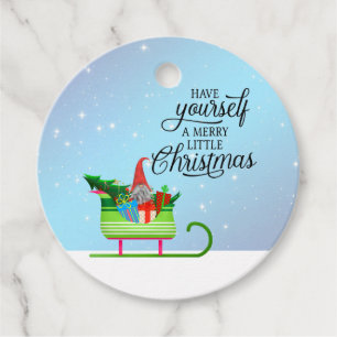 Etiquetas Para Recuerdos Santa Gnome y Sleigh - Buenos Navidades