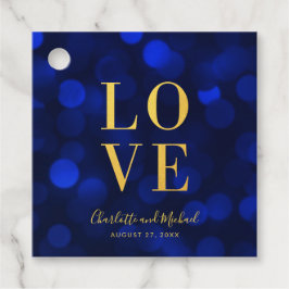 Etiquetas Para Recuerdos Sapphire Blue Bokeh enciende Faux Gold Love