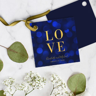 Etiquetas Para Recuerdos Sapphire Blue Bokeh enciende Faux Gold Love
