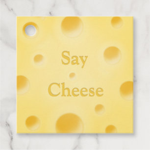 Etiquetas Para Recuerdos "Say Cheese" Cuidada Corta De Queso Amarillo.