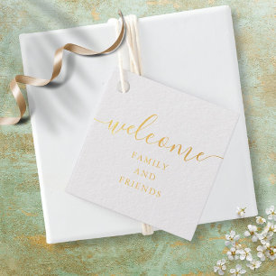 Etiquetas Para Recuerdos Script Bienvenida Regalo Boda Cesta Bolsa Dorada
