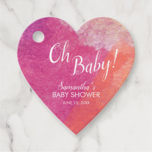 Etiquetas Para Recuerdos ¡Script Oh Baby! Baby Shower de color de agua rosa