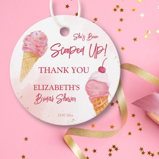 Etiquetas Para Recuerdos Se ha llevado la tarta helada rosa de la despedida (She's been scooped up pink  ice cream bridal shower favor gift tags)