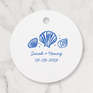 Etiquetas Para Recuerdos Seashells Beach Wedding Blue White PERSONALIZADO