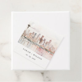 Etiquetas Para Recuerdos Seattle, Washington Watercolor Landscape Wedding