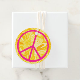 Etiquetas Para Recuerdos Señal de Paz Rosa Groovy Amarillo Pintura Arte Col