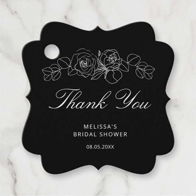 Etiquetas Para Recuerdos Sencillo Ajuar Floral en Blanco y Negro para Despe (Anverso)