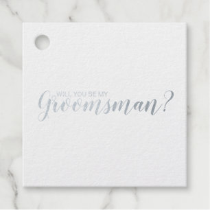 Etiquetas Para Recuerdos ¿Serás Mi Groomsman? Relieve metalizado plateado e