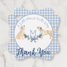 Etiquetas Para Recuerdos Signo de bienvenida Baby Shower de Gingham azul y 