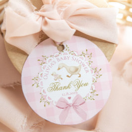Etiquetas Para Recuerdos Silly Goose Pink Gingham Bow Baby Shower Thank you
