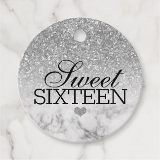 Etiquetas Para Recuerdos Silvery Faux Purpurina/Marble Sweet 16