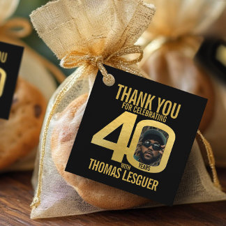 Etiquetas Para Recuerdos Simple 40th birthday photo black and gold