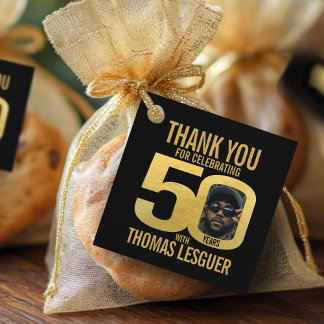 Etiquetas Para Recuerdos Simple 50th birthday photo black and gold