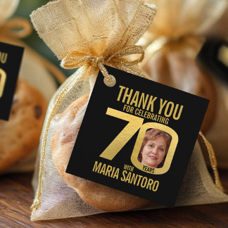Etiquetas Para Recuerdos Simple 70th birthday photo black and gold