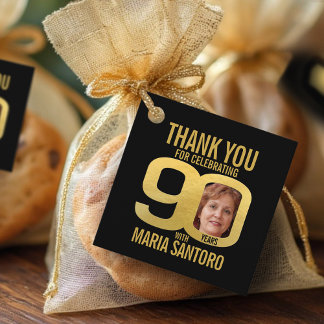 Etiquetas Para Recuerdos Simple 90th birthday photo black and gold