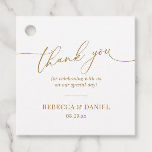 Etiquetas Para Recuerdos Simple Elegante Blanco y Dorado Script Gracias