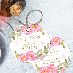 Etiquetas Para Recuerdos Sip Sip Hooray Rosa Dorado Acuarela Floral