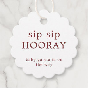 Etiquetas Para Recuerdos Sip Sip Hooray Simple Burgundy White Baby Shower
