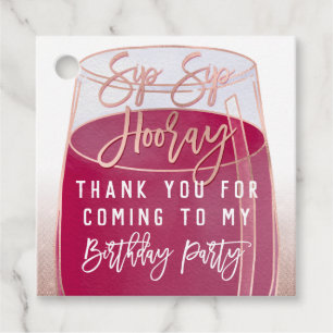 Etiquetas Para Recuerdos Sip Sip Hooray Watercolor Vino Rojo Fiesta de Cump
