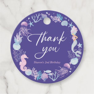 Etiquetas Para Recuerdos Sirena acuática debajo del mar Gracias Morado