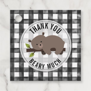 Etiquetas Para Recuerdos Sleepy Bear Cub Gingham Baby Shower