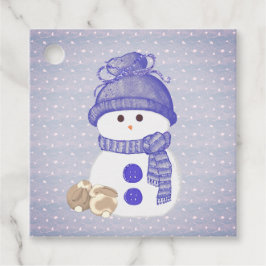 Etiquetas Para Recuerdos Snowman with Two Sleeping Bunnies with Snowflakes