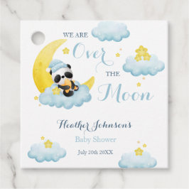 Etiquetas Para Recuerdos Sobre la luna Panda Bear Boy Baby Shower