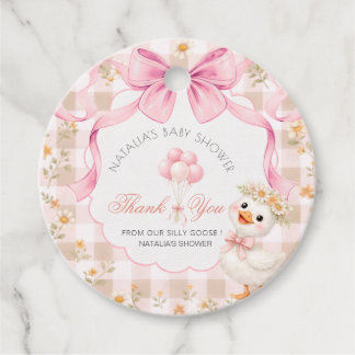 Etiquetas Para Recuerdos soft pink gingham Silly goose Bow Baby Shower