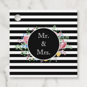Etiquetas Para Recuerdos Sr. & Mrs Black and White Striped Flowers
