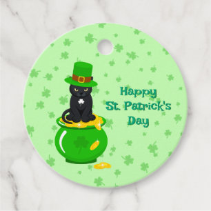 Etiquetas Para Recuerdos St. Patrick's Day Shamrock Pot of Gold Black Cat