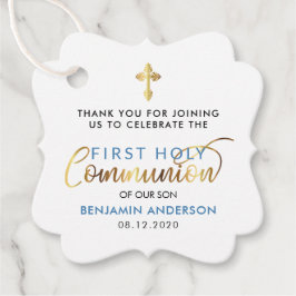 Etiquetas Para Recuerdos Steelblue Y Gold First Holy Communiation Gracias