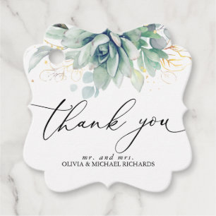 Etiquetas Para Recuerdos Suculentas doradas Verde Agradecimiento Boda