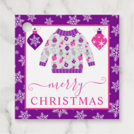 Etiquetas Para Recuerdos Suéter navideño rosa y morado lindo
