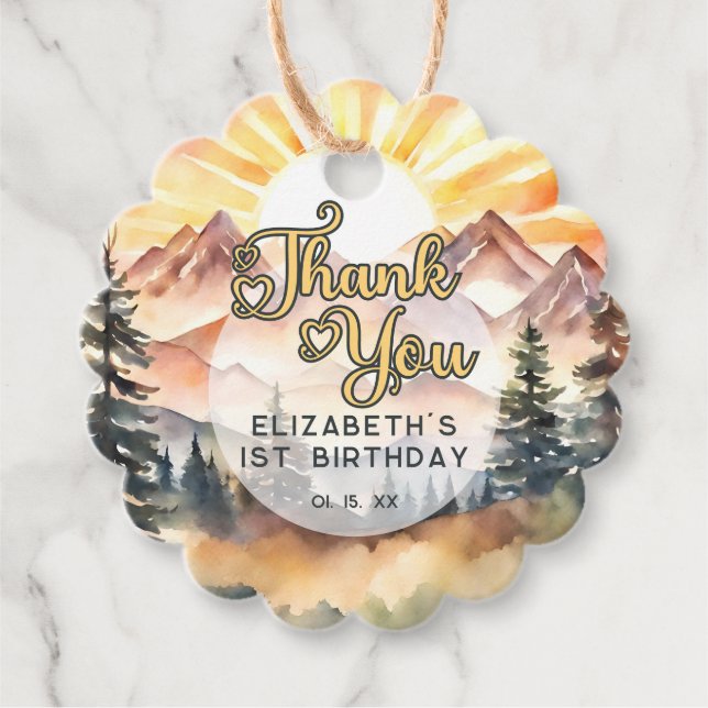 Etiquetas Para Recuerdos Sunshine Nature Mountains Fiesta de cumpleaños gra (Anverso)