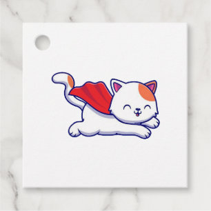 Etiquetas Para Recuerdos Superhéroe de gatito lindo volando