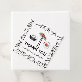 Etiquetas Para Recuerdos Sushi Cumpleaños blanco negro personalizado